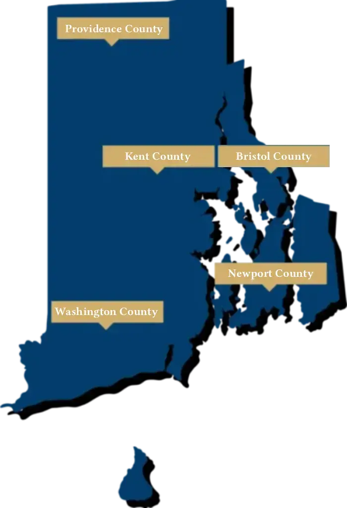 Map of the Counties and Cities The Law Office of Chad F Bank Serves - Rhode Island Criminal Defense Lawyer - RI DUI Lawyer
